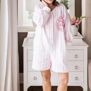 Smash + Tess + Jillian Harris Fleece Striped PJ Romper Pink XS/Small Oversized